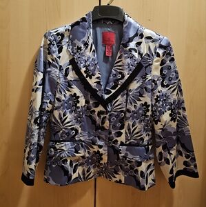JS Collections Blue and White Floral Silk Jacket